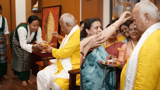 Raksha Bandhan Celebration: RSS Chief Mohan Bhagwat Tied Rakhi by Rashtriya Sevika Samiti and Tibetan Sisters..!