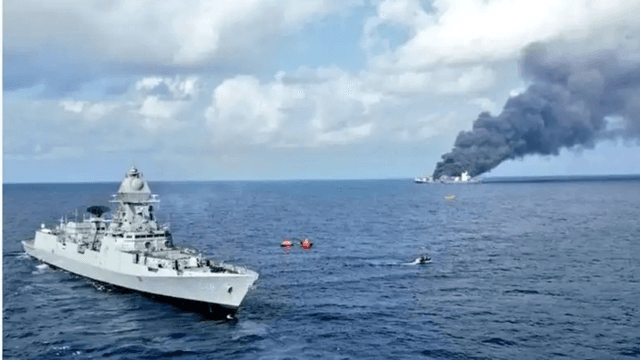 INS Tabar Extinguishes Fire on Merchant Ship in Arabian Sea, Rescues Crew